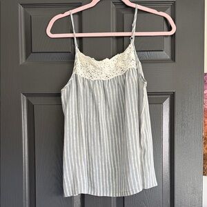 Lucky Brand Blue and White Striped Cami with Lace